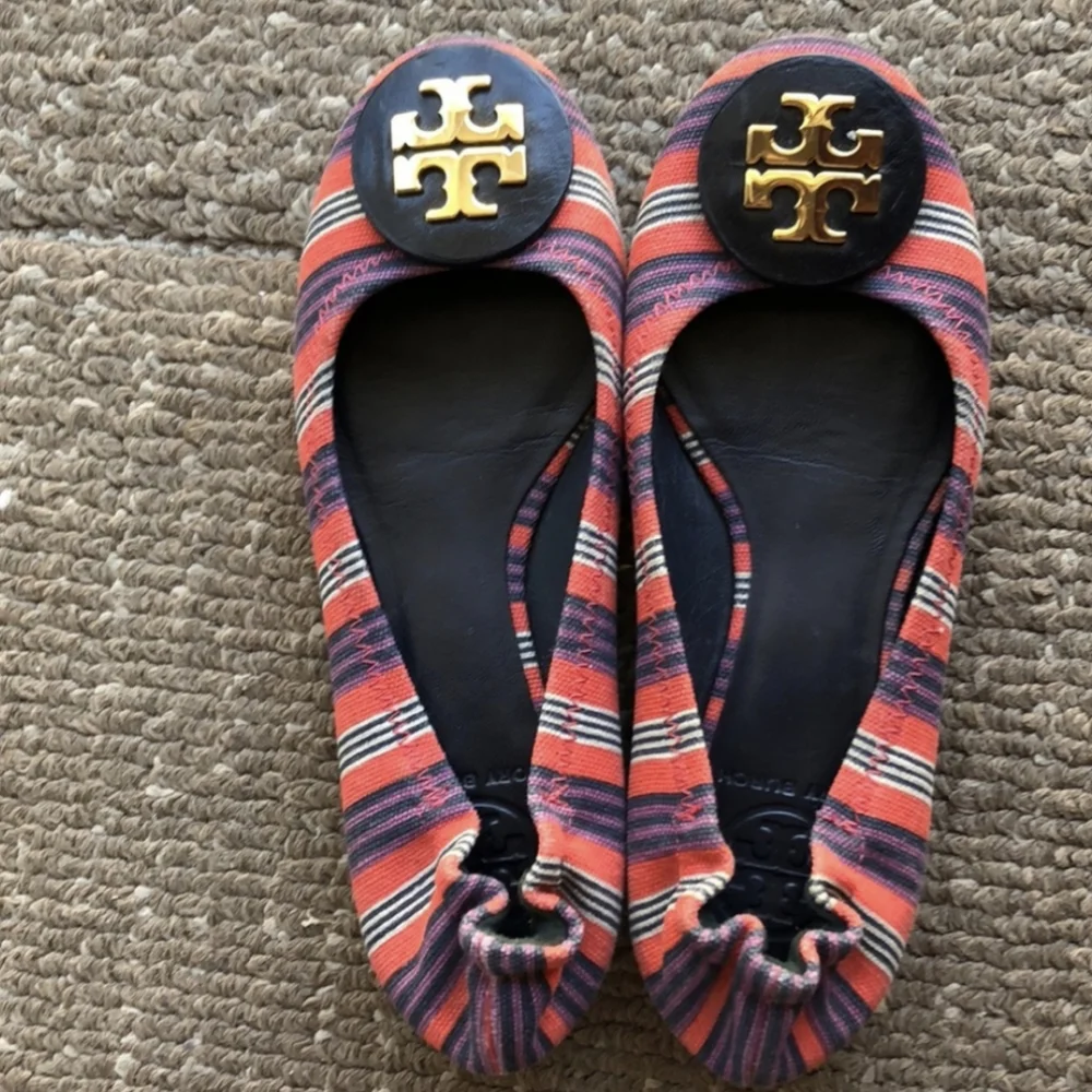 Tory Burch Logo Stripe Ballet Flats 5.5